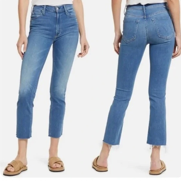 MOTHER Mid Rise Dazzler Ankle Fray Jeans Birds of Paradise Blue Denim Size 27 - Picture 1 of 12